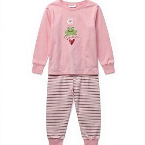 Gymboree NWT Pink Knit Embroidered Frog Heart Top & Striped Pants Pajamas 3T